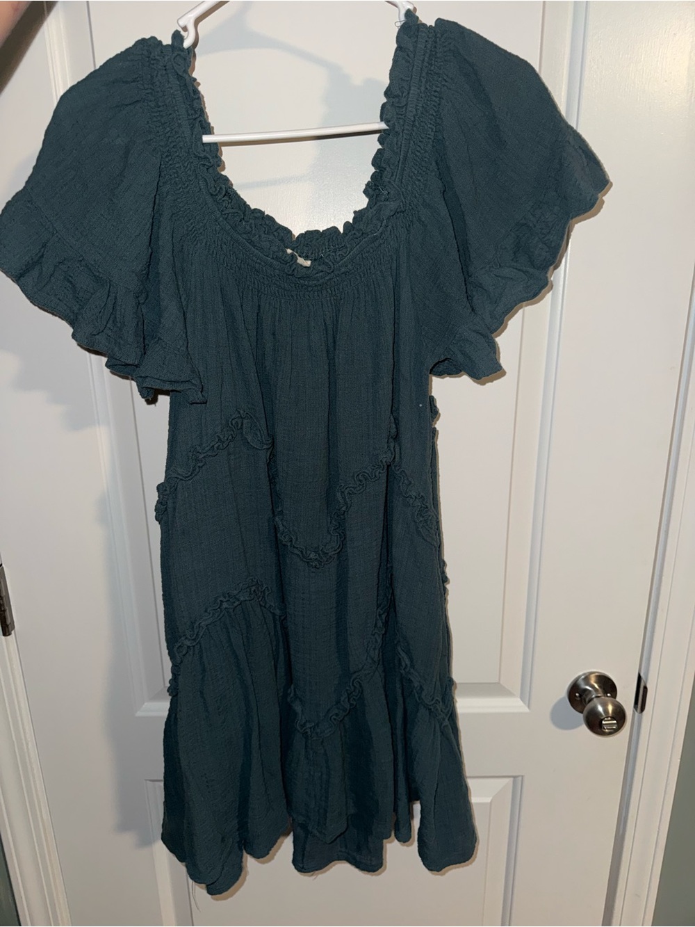 Easel Dark Teal Ruffled Boho Dress